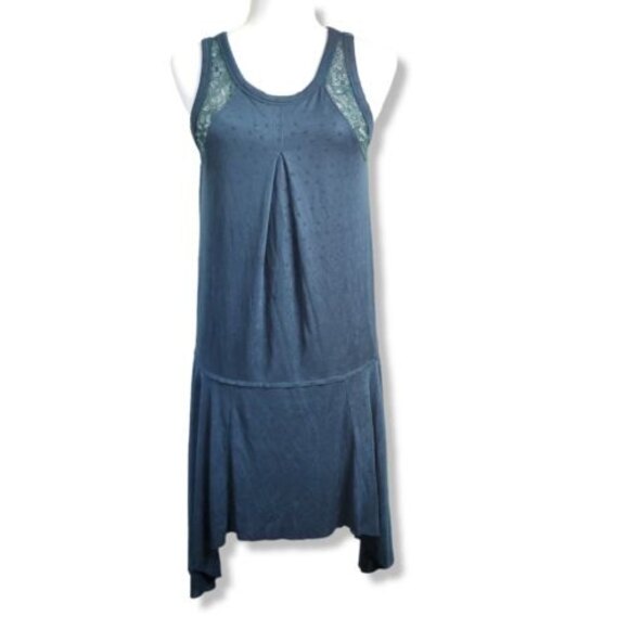 Free People Slinky Swing Dress Small Make it Count Trapeze Jade Green Sheer Lace - Picture 3 of 13